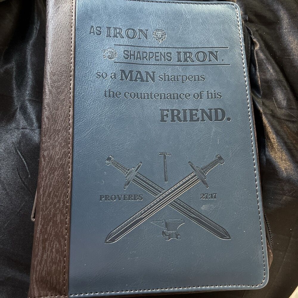 Bible Cover - Proverbs 27:17 Zippered, 10.7" X 7.5" X 2.4” Portada De La Biblia